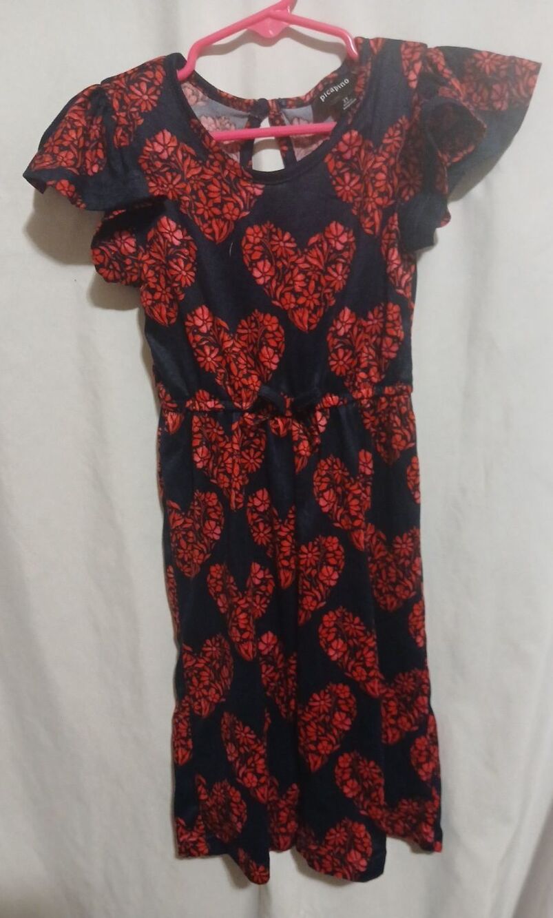 Picapino Baby Girl Floral Jumpsuit Size 2t Navy and Red Ruffle Sleeve